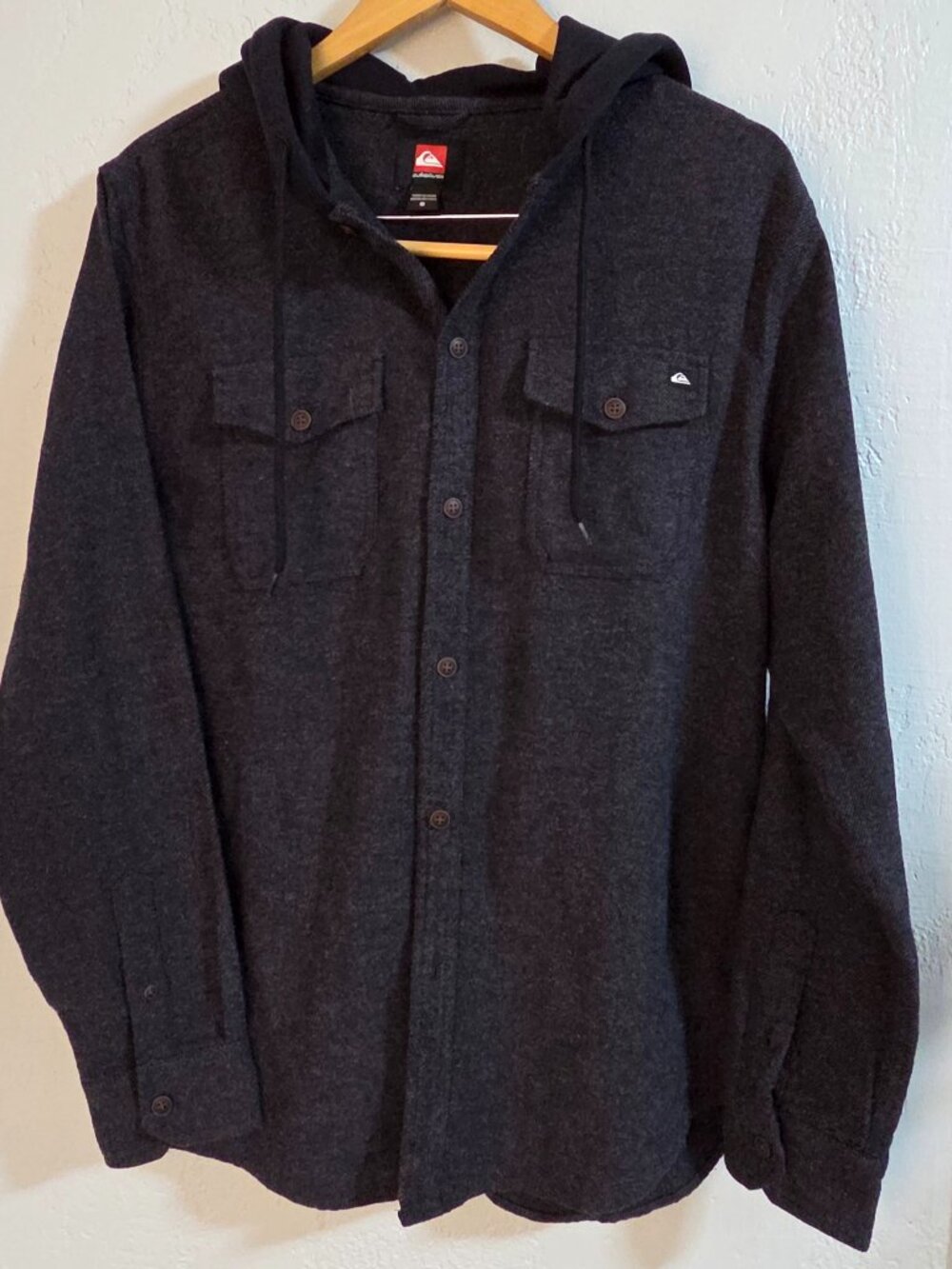 Quicksilver Charcoal Grey Hooded Flannel Shirt Jacket Button Up Men's Small S